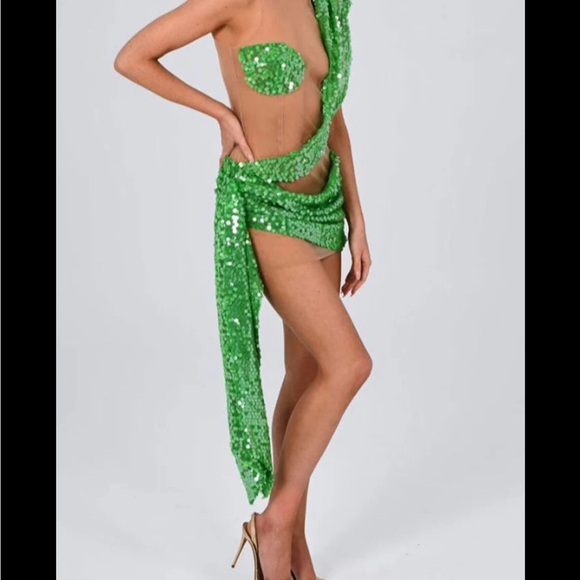 Mew Mews. Green Sequin Fabric - Picture 1 of 3